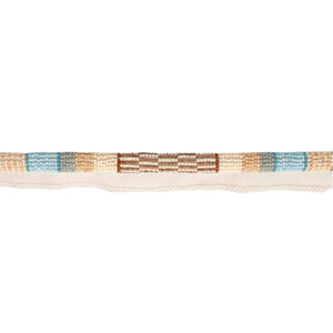 #hazelbrook Ferox beaded cord trim in Hazel Brook, brown, blue and sand glass seed beads on a cream tape