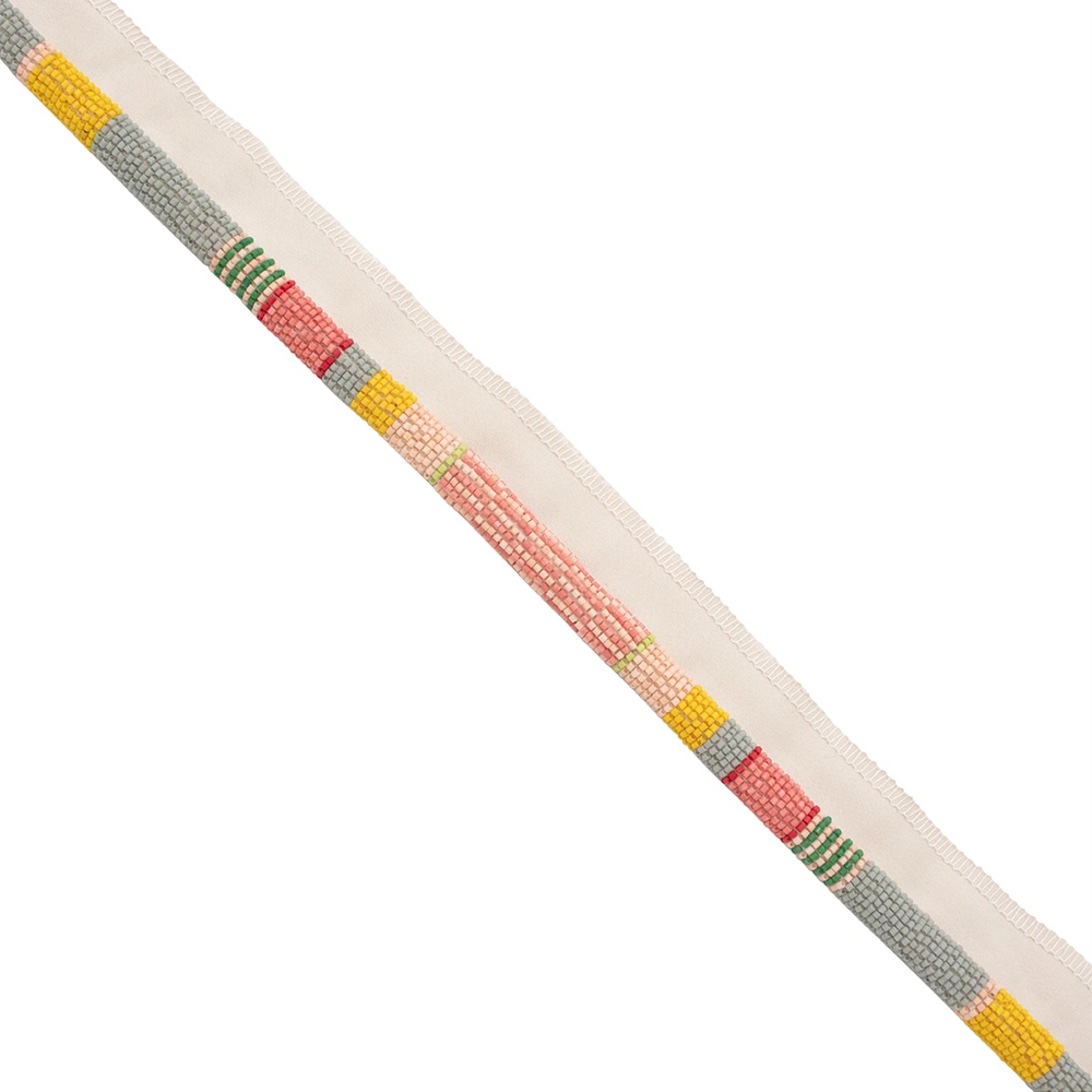 #pixiedust Close detail of Ferox beaded cord trim in Pixie Dust, showing the banded beadwork