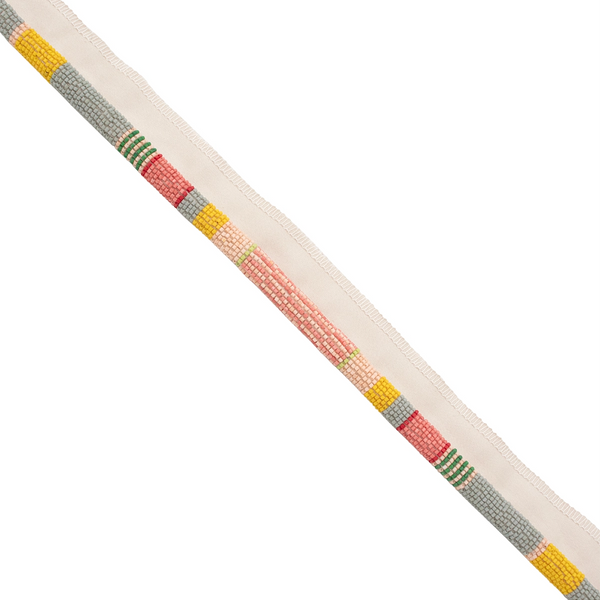 #pixiedust Close detail of Ferox beaded cord trim in Pixie Dust, showing the banded beadwork