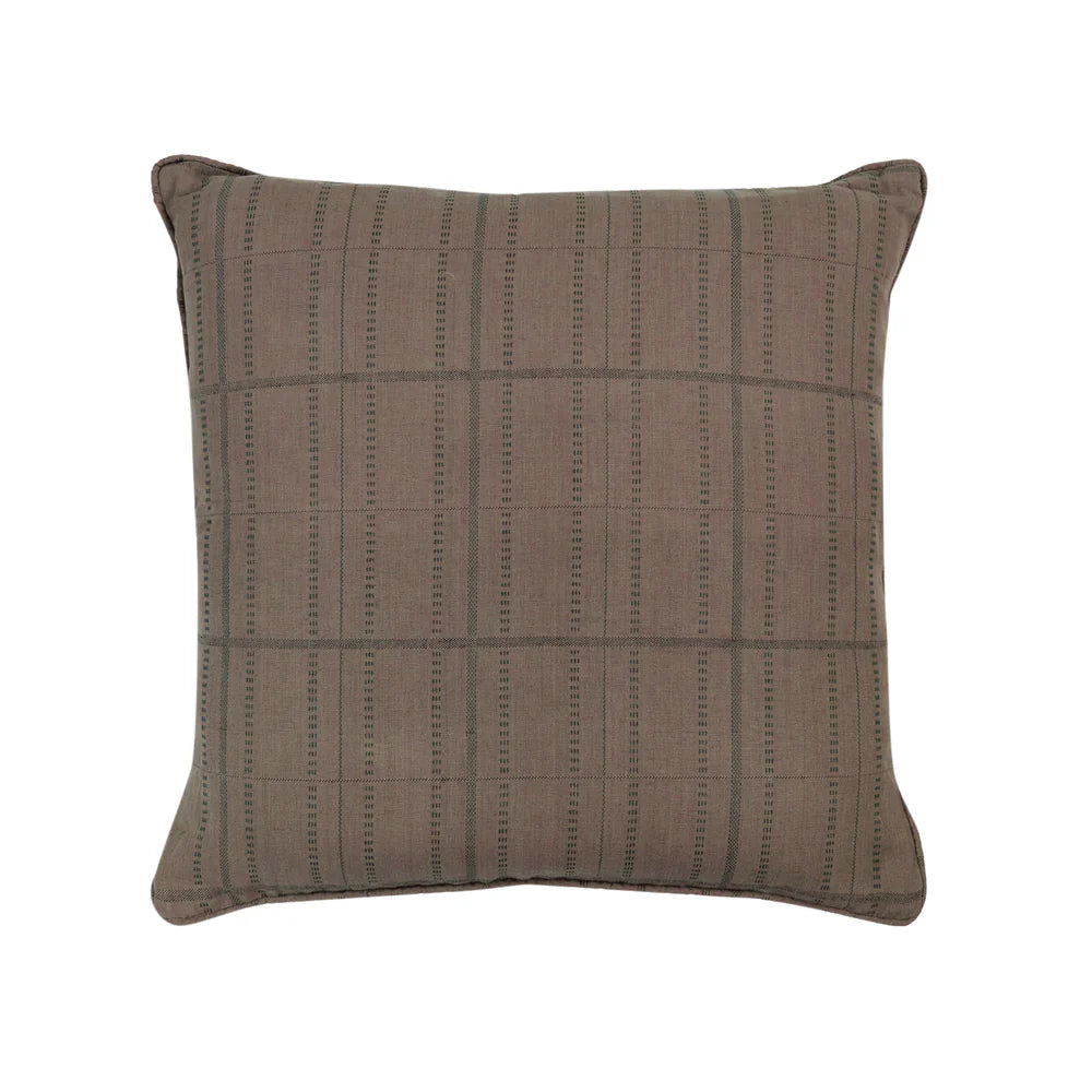 #Mushroom Kylian Check Pillow in Mushroom by The Vale London, in a room setting