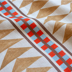 #dune Menkaure outdoor fabric in Dune, draped to show the print in close detail
