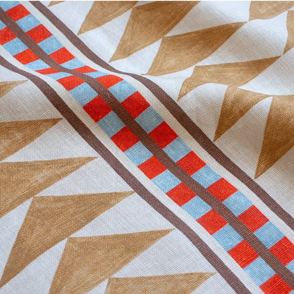 #dune Menkaure outdoor fabric in Dune, draped to show the print in close detail