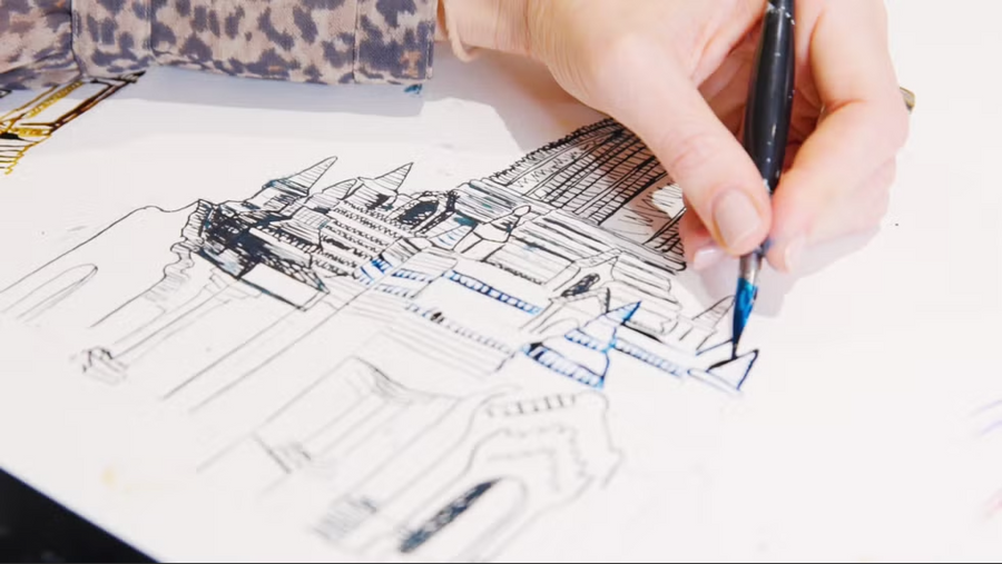 Hand drawing a Vale London pattern in ink