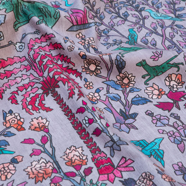 #lilac Mighty Jungle Cotton fabric in Lilac by The Vale London