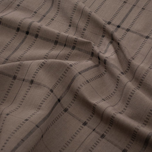 #mushroom Kylian Check fabric in Mushroom by The Vale London, in a room setting