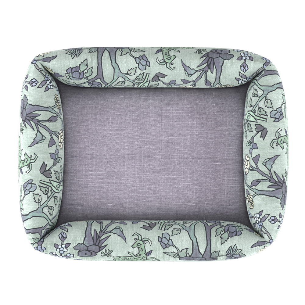 #timelesslinenlilac Mighty Jungle Pooch Pad - Lagune with Timeless Linen Lilac inner fabric by The Vale London