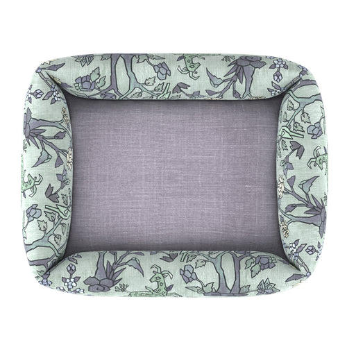 #timelesslinenlilac Mighty Jungle Pooch Pad - Lagune with Timeless Linen Lilac inner fabric by The Vale London
