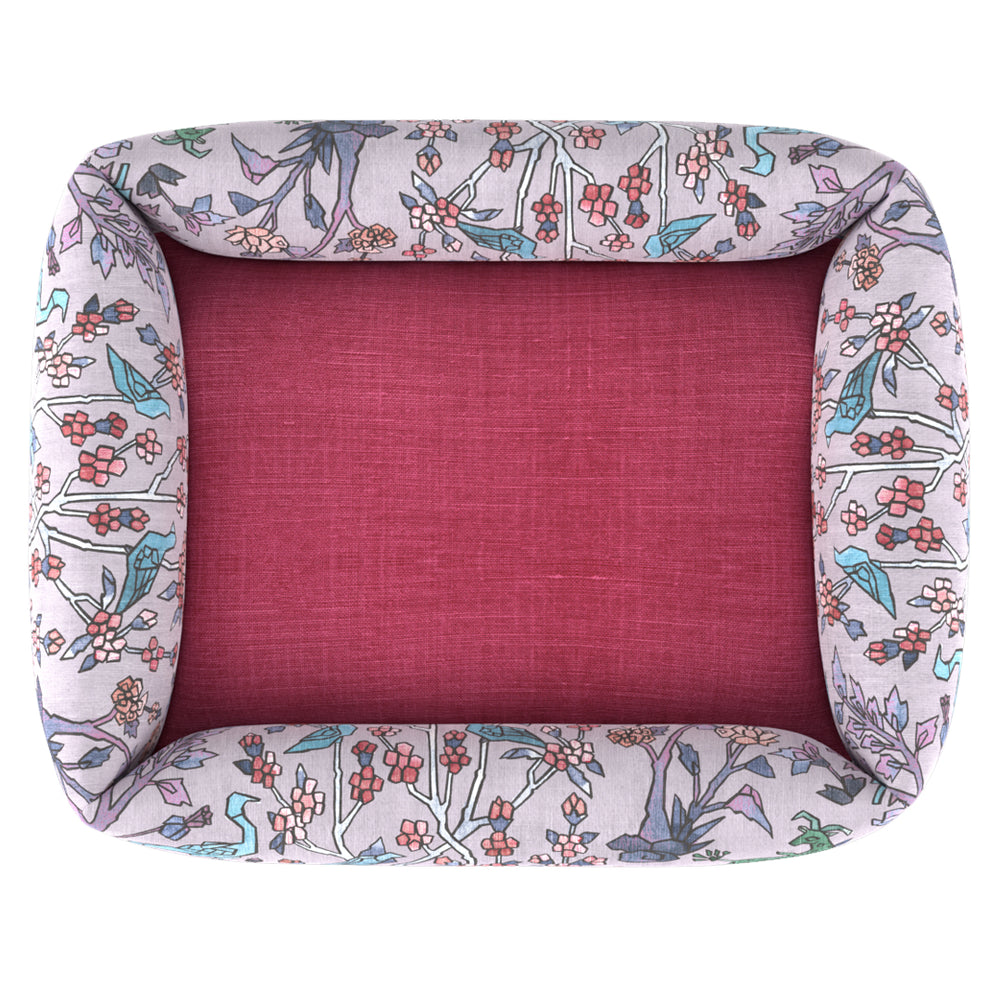 #timelesslinenmagenta Mighty Jungle Pooch Pad - Lilac with Timeless Linen Magenta inner fabric by The Vale London