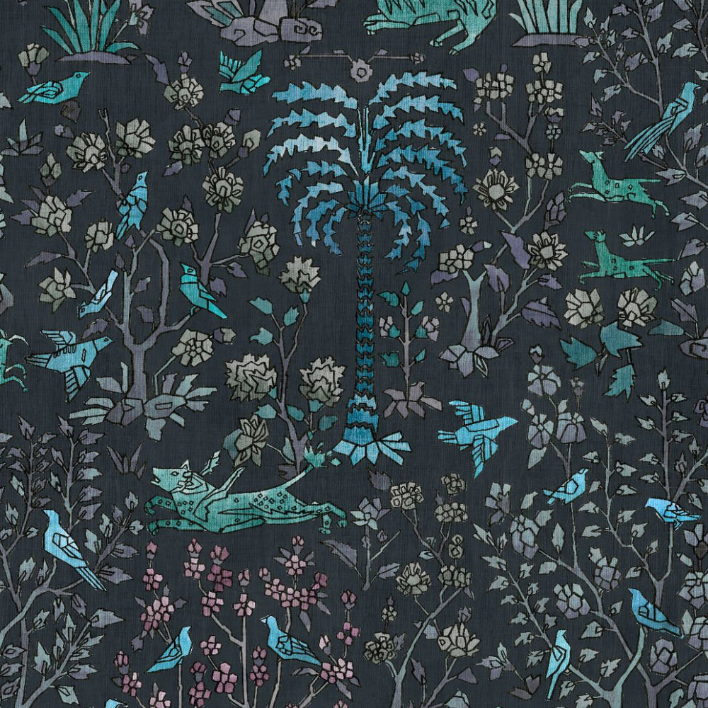 #midnight Mighty Jungle Wallcovering in Midnight by The Vale London
