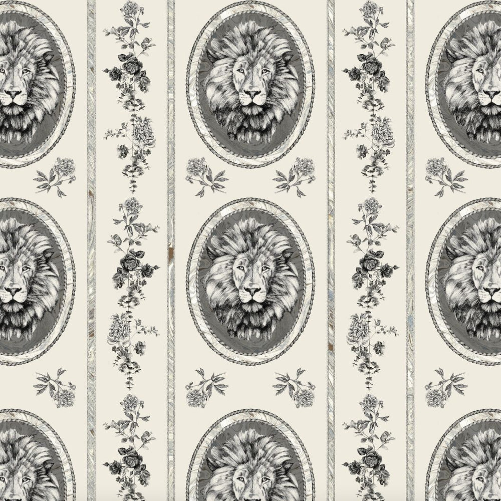 #cream Lion Toile Wallpaper in Cream by The Vale London