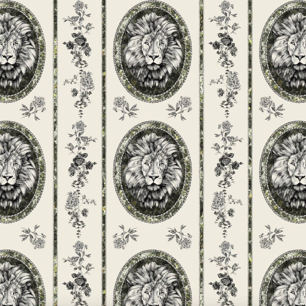 #fern Lion Toile Wallpaper in Fern by The Vale London