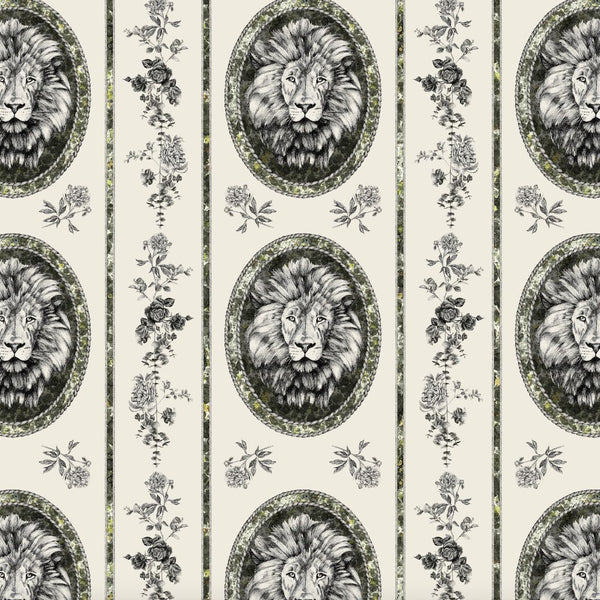 #fern Lion Toile Fabric in Fern by The Vale London