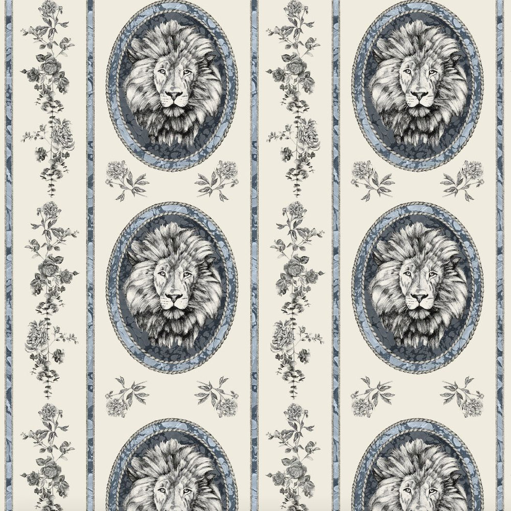 #pebble Lion Toile Fabric in Pebble by The Vale London